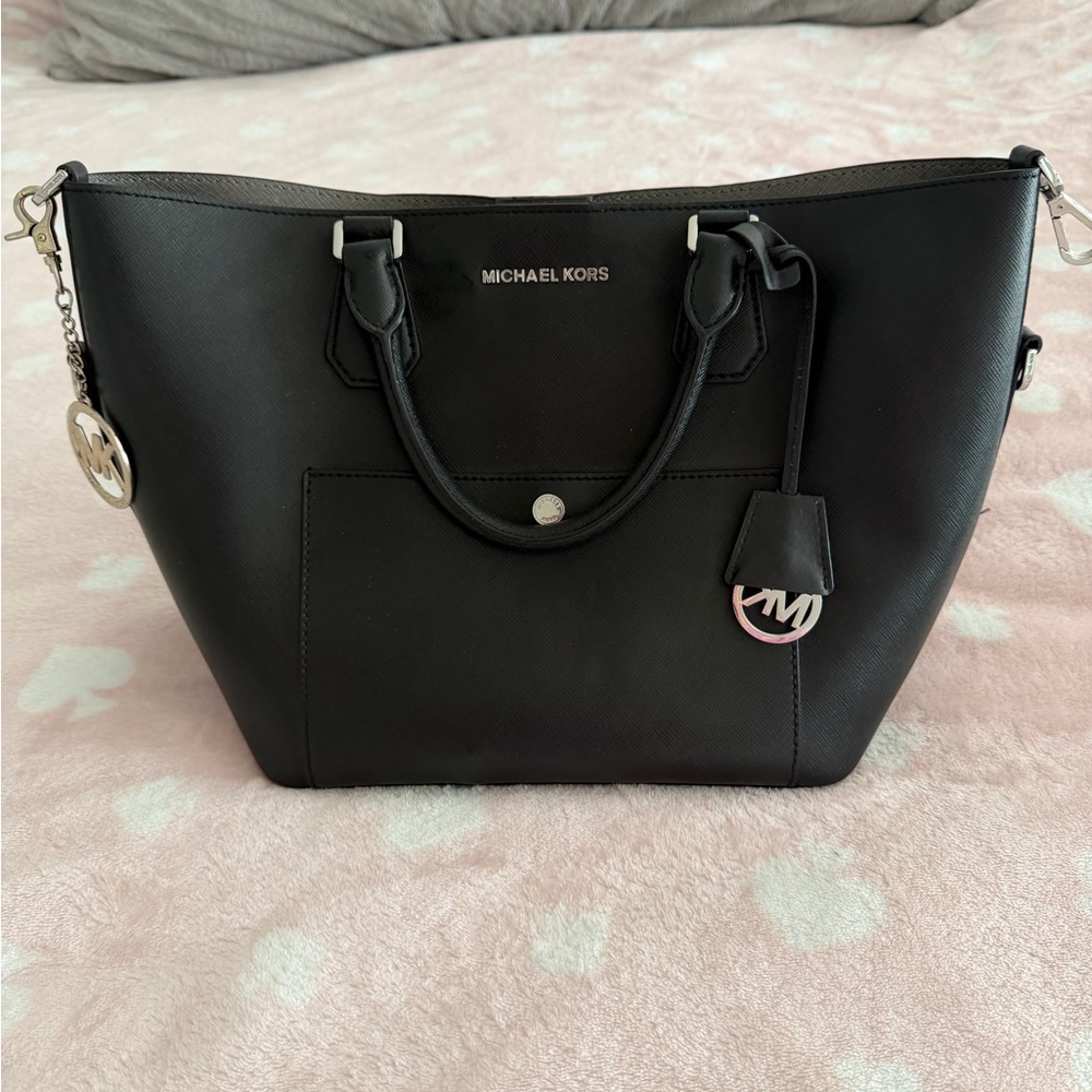 Michael Kors Black Tote with Silver Accents